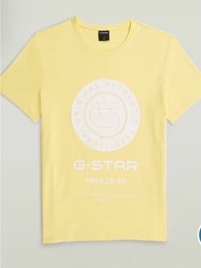 G-Star Pale Yellow Logo Tee with White Graphic
